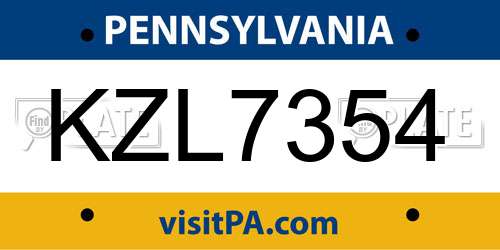 KZL7354 Pennsylvania License Plate