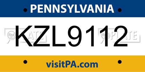KZL9112 Pennsylvania License Plate