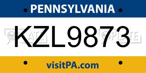 KZL9873 Pennsylvania License Plate