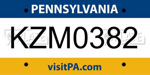 KZM0382 Pennsylvania License Plate