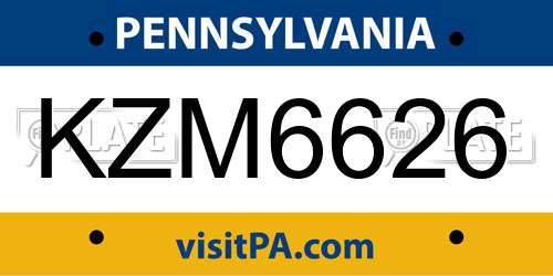 KZM6626 Pennsylvania License Plate