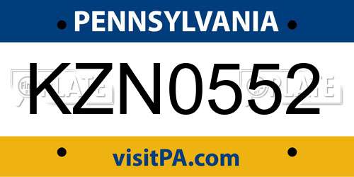 KZN0552 Pennsylvania License Plate