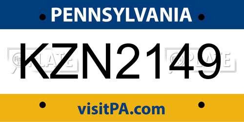 KZN2149 Pennsylvania License Plate