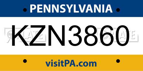 KZN3860 Pennsylvania License Plate