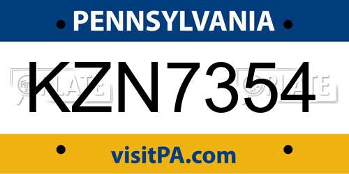 KZN7354 Pennsylvania License Plate