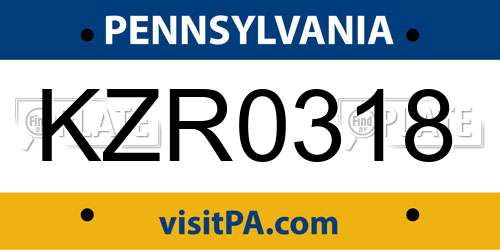 KZR0318 Pennsylvania License Plate