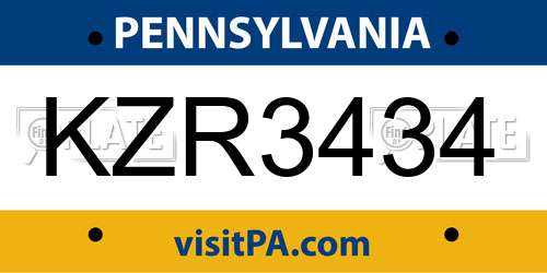 KZR3434 Pennsylvania License Plate
