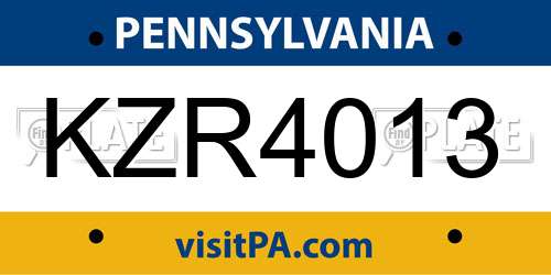 KZR4013 Pennsylvania License Plate