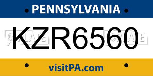 KZR6560 Pennsylvania License Plate