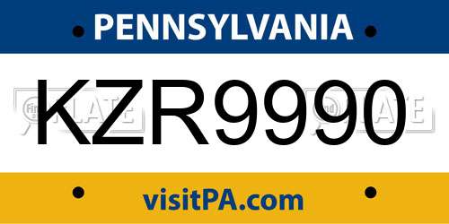 KZR9990 Pennsylvania License Plate