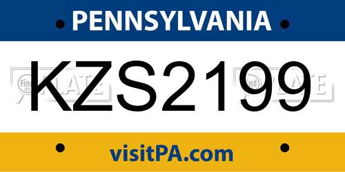 KZS2199 Pennsylvania License Plate