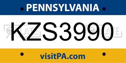 KZS3990 Pennsylvania License Plate