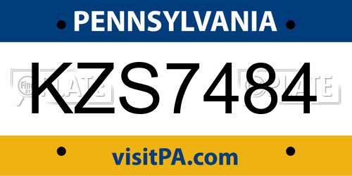 KZS7484 Pennsylvania License Plate