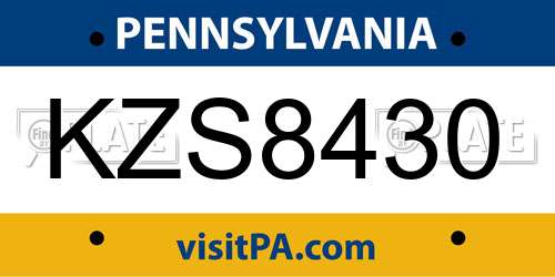 KZS8430 Pennsylvania License Plate