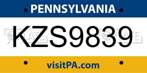 KZS9839 Pennsylvania License Plate