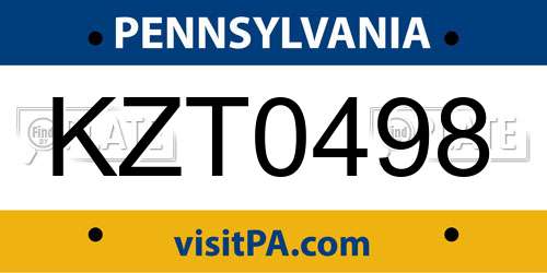 KZT0498 Pennsylvania License Plate