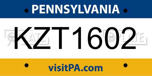 KZT1602 Pennsylvania License Plate