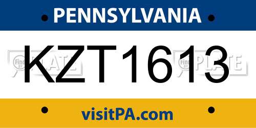 KZT1613 Pennsylvania License Plate