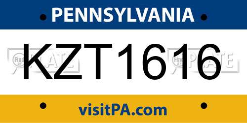 KZT1616 Pennsylvania License Plate