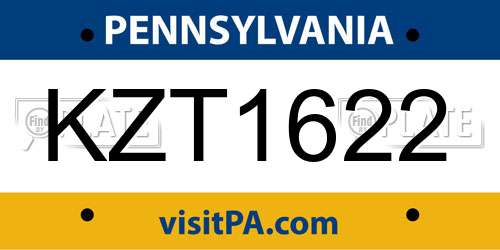 KZT1622 Pennsylvania License Plate