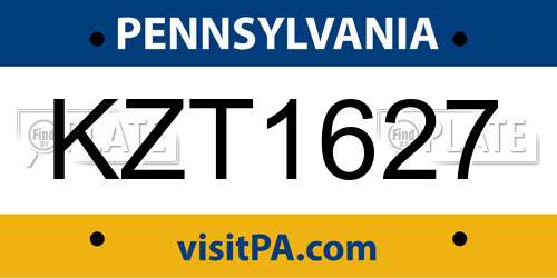 KZT1627 Pennsylvania License Plate