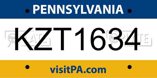 KZT1634 Pennsylvania License Plate
