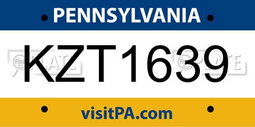 KZT1639 Pennsylvania License Plate