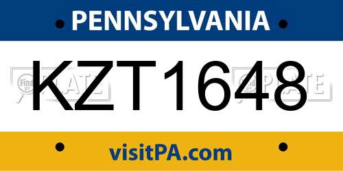 KZT1648 Pennsylvania License Plate