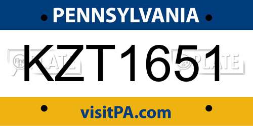 KZT1651 Pennsylvania License Plate
