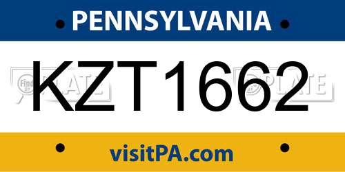 KZT1662 Pennsylvania License Plate