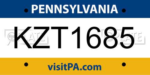 KZT1685 Pennsylvania License Plate