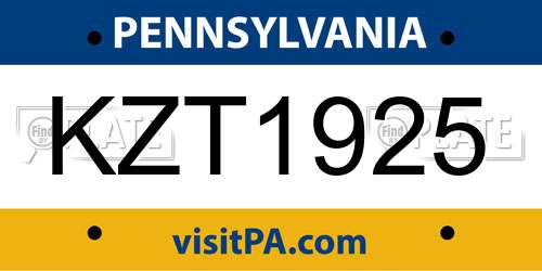 KZT1925 Pennsylvania License Plate
