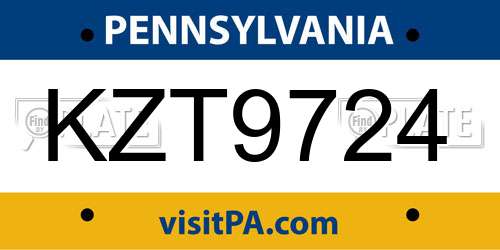 KZT9724 Pennsylvania License Plate