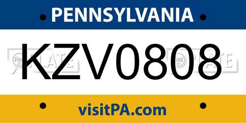 KZV0808 Pennsylvania License Plate