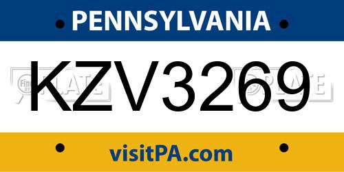 KZV3269 Pennsylvania License Plate