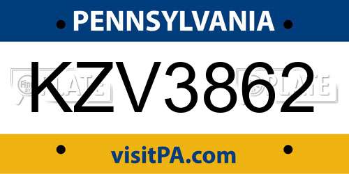 KZV3862 Pennsylvania License Plate