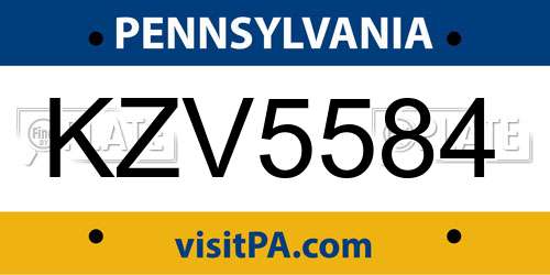KZV5584 Pennsylvania License Plate