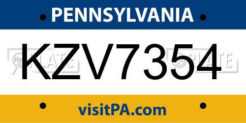 KZV7354 Pennsylvania License Plate