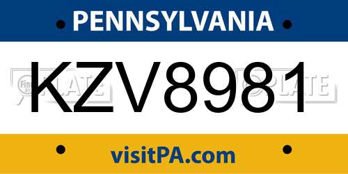 KZV8981 Pennsylvania License Plate