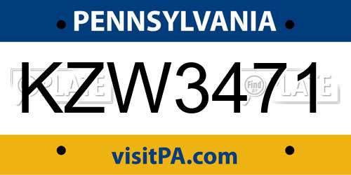 KZW3471 Pennsylvania License Plate