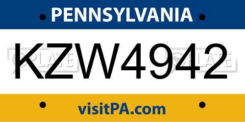KZW4942 Pennsylvania License Plate