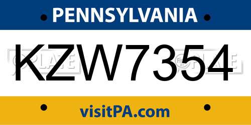 KZW7354 Pennsylvania License Plate