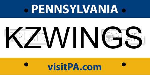KZWINGS Pennsylvania License Plate