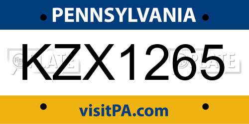 KZX1265 Pennsylvania License Plate