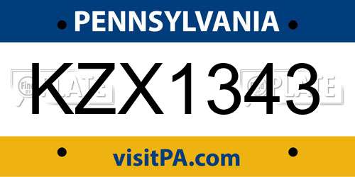 KZX1343 Pennsylvania License Plate