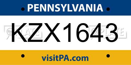 KZX1643 Pennsylvania License Plate