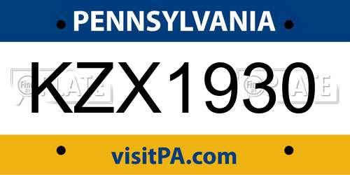 KZX1930 Pennsylvania License Plate