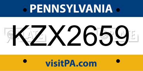 KZX2659 Pennsylvania License Plate
