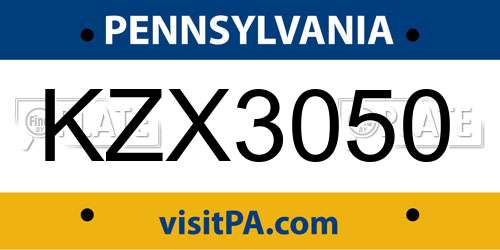KZX3050 Pennsylvania License Plate