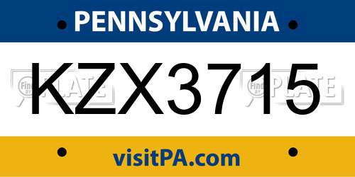 KZX3715 Pennsylvania License Plate